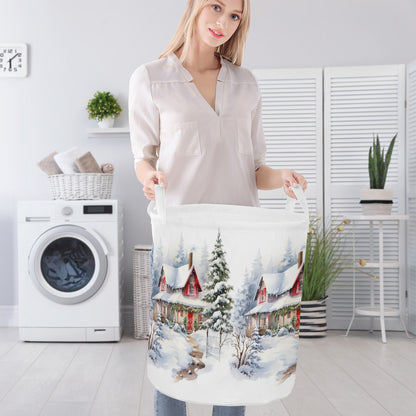 Christmas Round Laundry Basket Winter scene