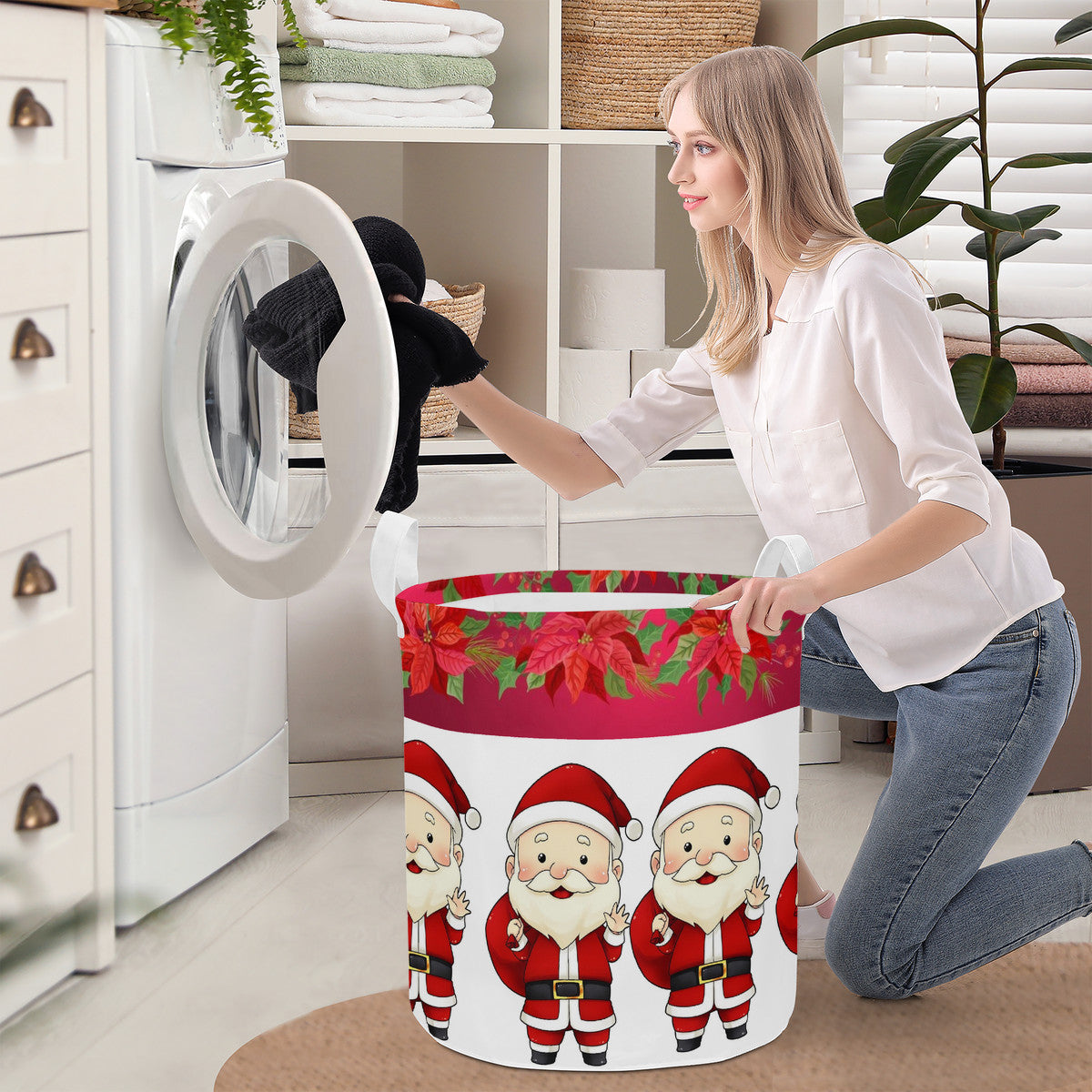 Christmas Round Laundry Basket Santa Claus Christmas decoration