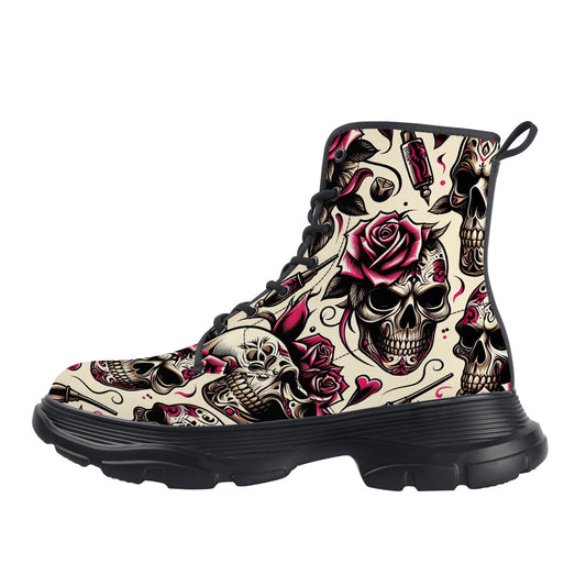 Skull and Rose Chunky Boots