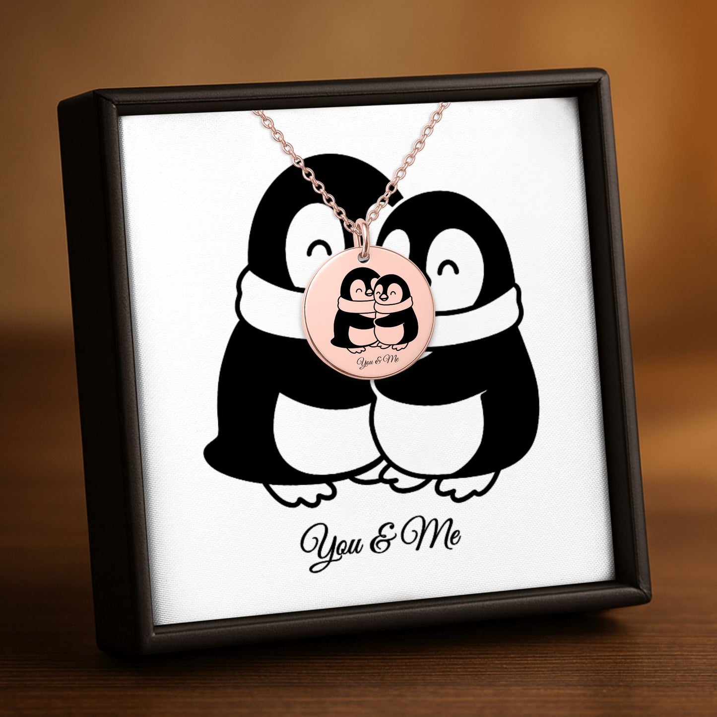 Personalized Penguin Coin Necklace for Couples – Custom Valentine Jewelry