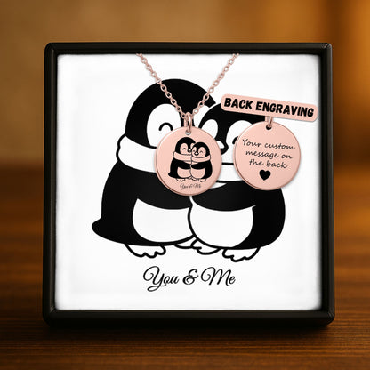 Personalized Penguin Coin Necklace for Couples – Custom Valentine Jewelry