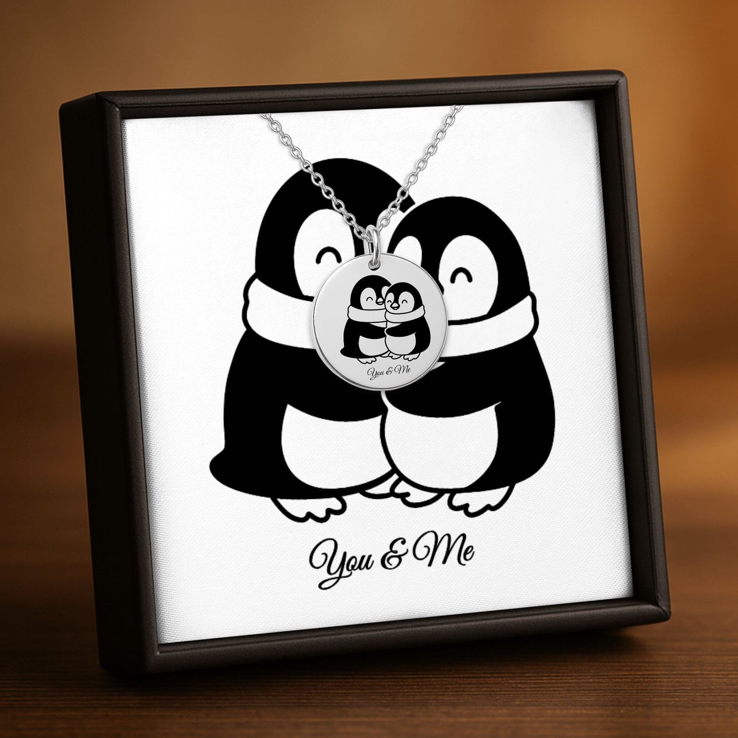 Personalized Penguin Coin Necklace for Couples – Custom Valentine Jewelry