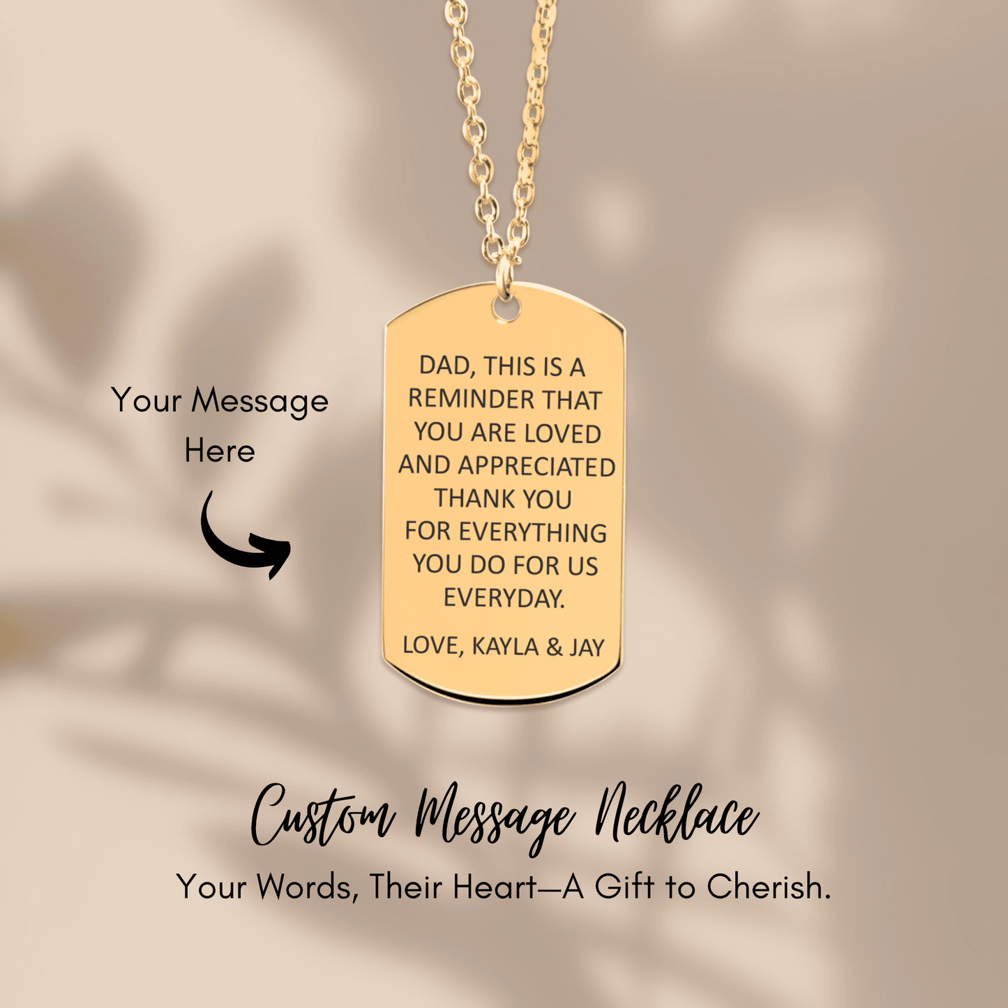 Custom Tag Necklace with Personalized Christmas Message Card