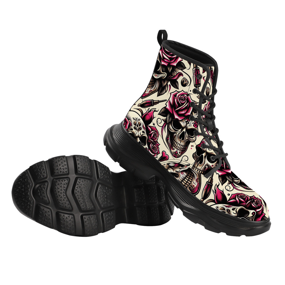 Skull and Rose Chunky Boots