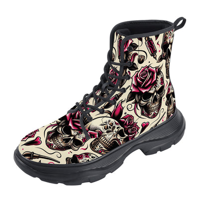Skull and Rose Chunky Boots