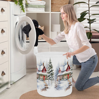 Christmas Round Laundry Basket Winter scene